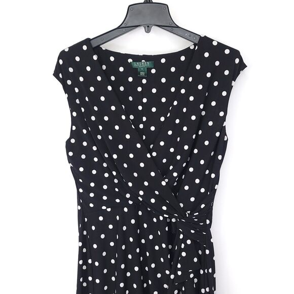 Ralph Lauren Dress Womens 14 Knee Faux Wrap Short Sleeve V Neck A Line Ruffle - Picture 5 of 9